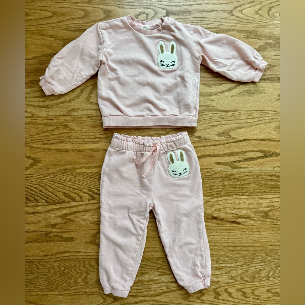 H&M pink bunny track suit 2T